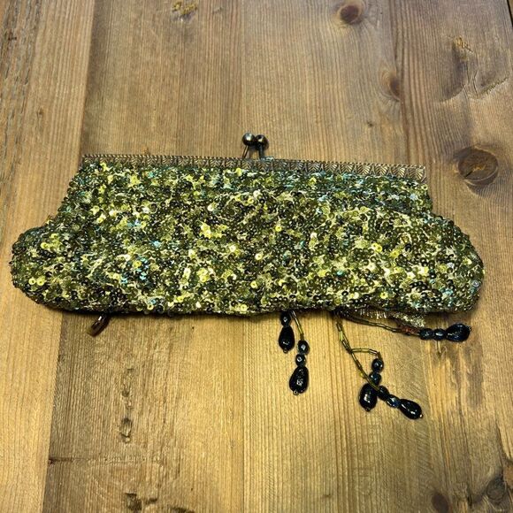 Vintage Wayne M. Kleski Katherine's Collection Gold Sequin Velvet Flower Clutch - Picture 8 of 15